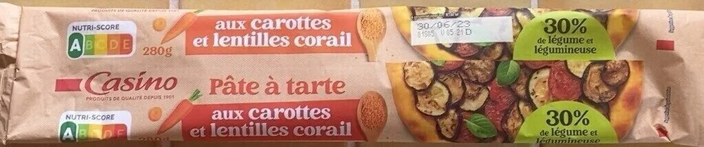 Pâte à tarte aux carottes et lentilles corail