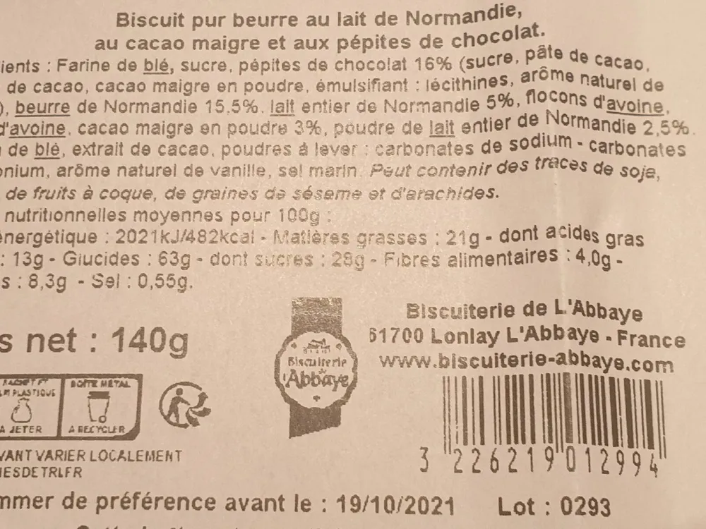 Biscuit pur beurre au lait de Normandie