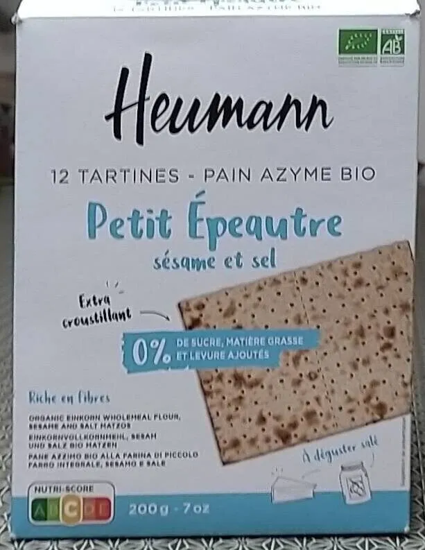 Tartines - pain azyme bio. Petit épeautre sésame et sel