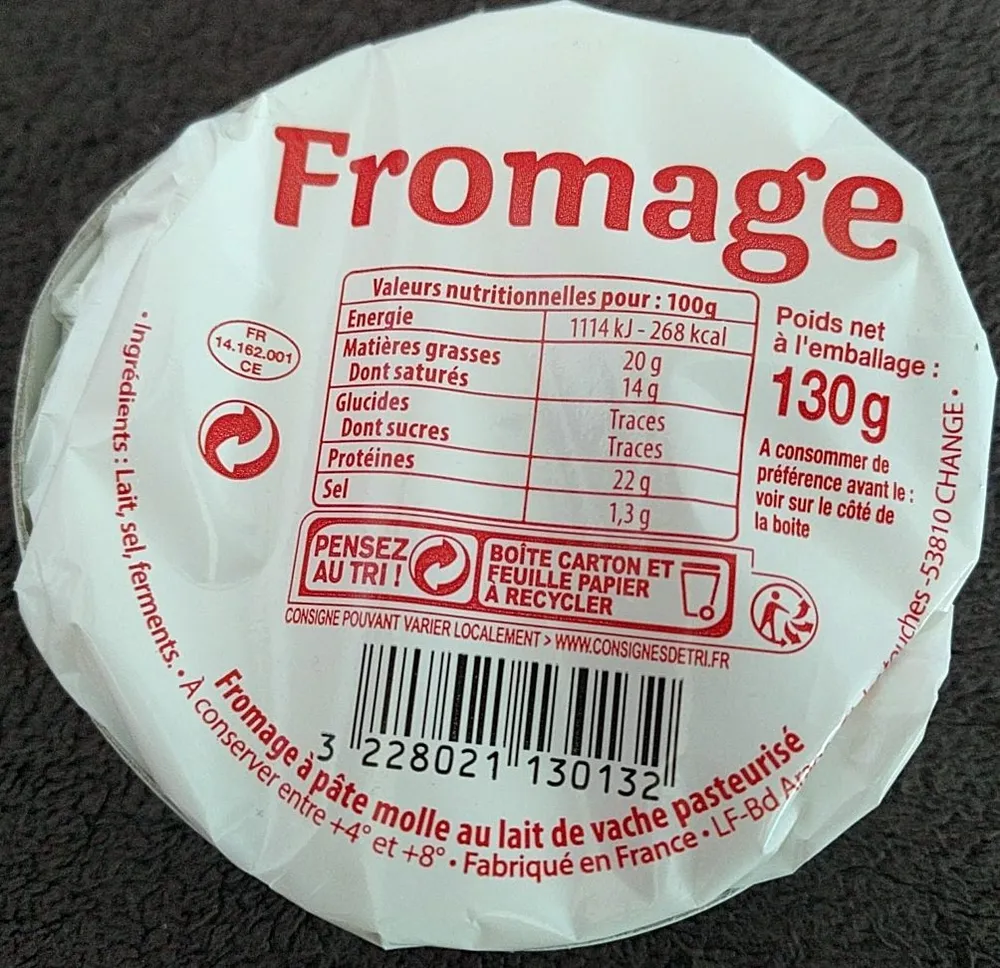 Fromage à pâte molle au lait de vache pasteurisé