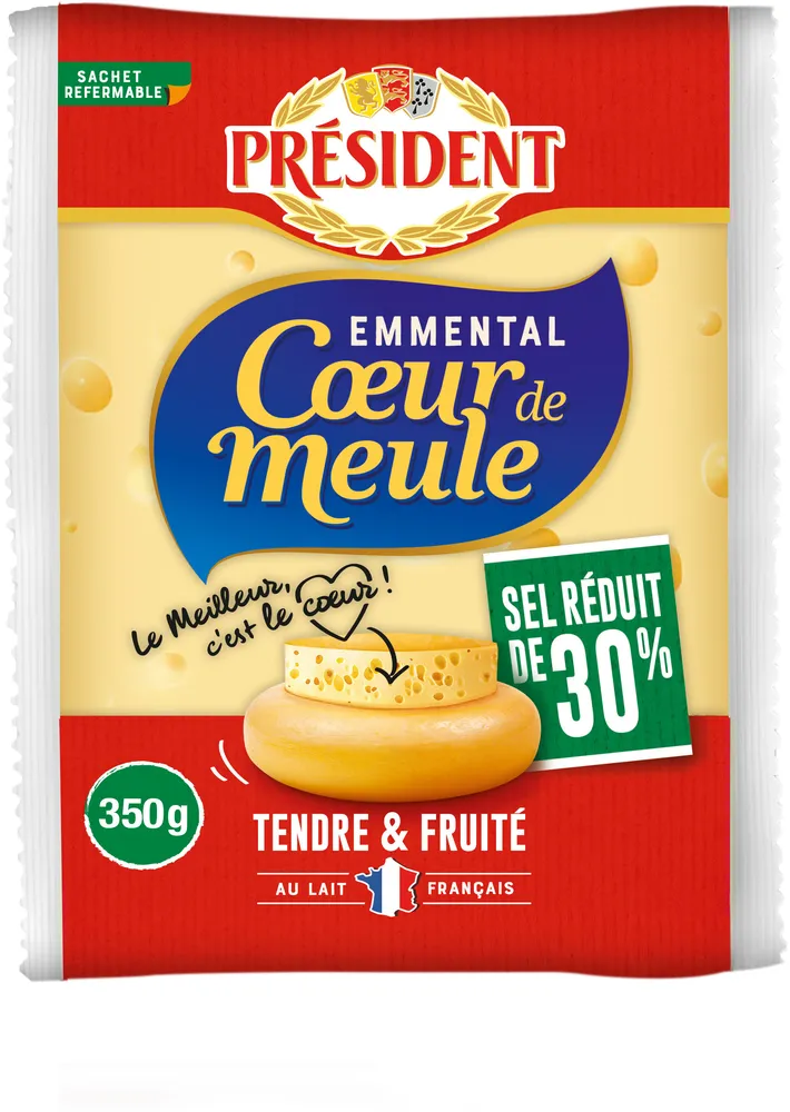President emmental cœur de meule sel reduit 30% 350g