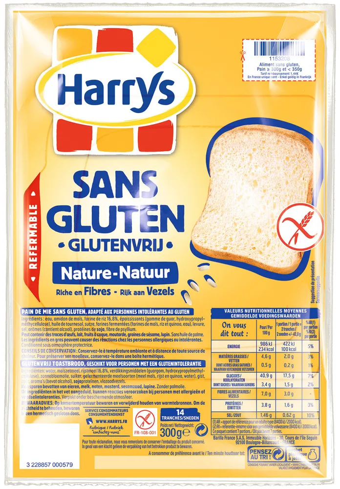 Pain de mie nature sans gluten