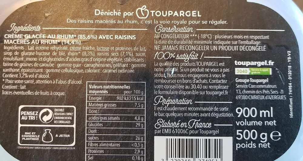 Crème glacée au rhum