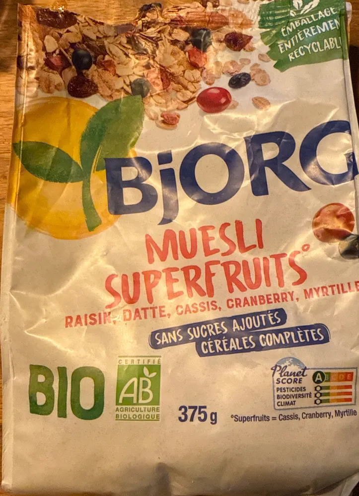 Muesli Superfruits Raisins, cassis, cranberry, myrtille