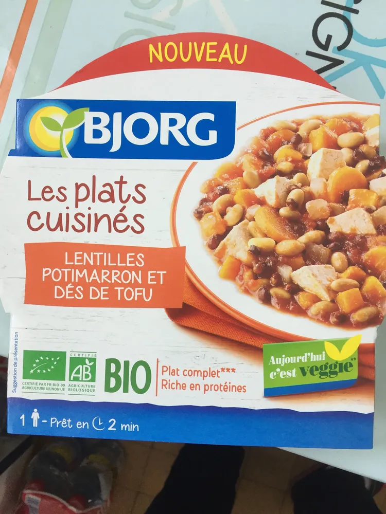 Lentilles potimarron et dés de tofu
