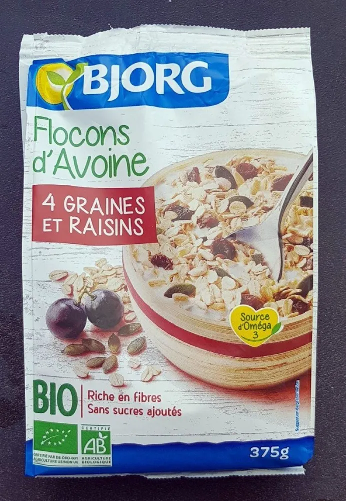 Flocons d'avoine 4 graines et raisins