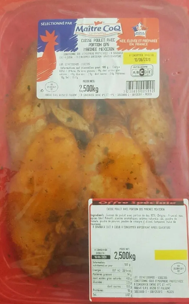 Cuisse poulet avec portion dos marinée mexicain