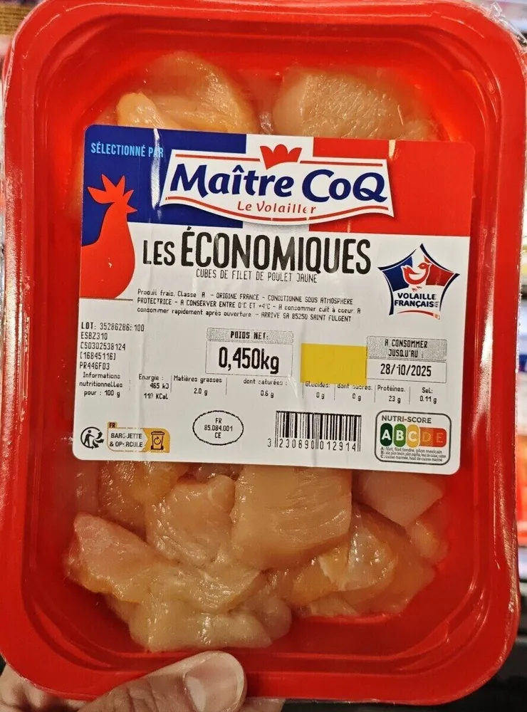 Cubes de filet de poulet jaune