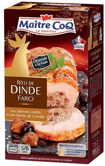 Rôti de dinde farci aux marrons confits et aux raisins de Corinthe