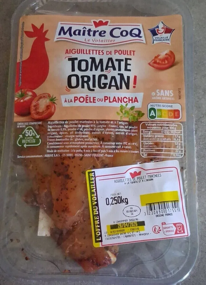 Aiguillettes de poulet tomate origan
