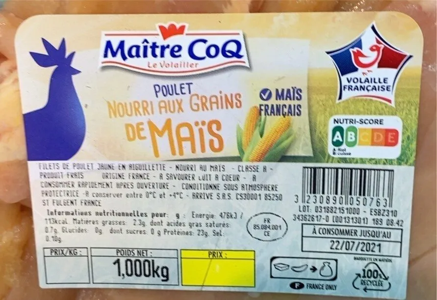 Filets de poulet jaune en aiguillettes