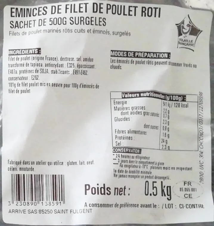 Émincés de filet de poulet roti