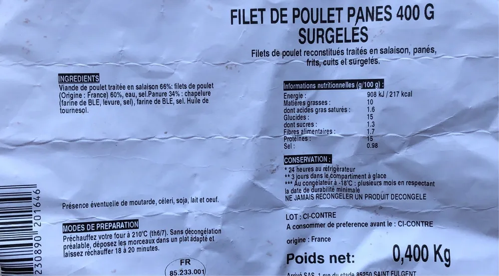 Filet de poulet panés