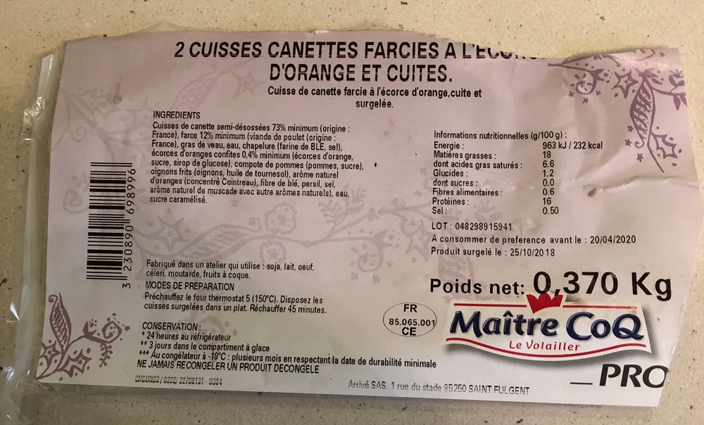 Cuisses de canettes farcies à l'écorse d'orange