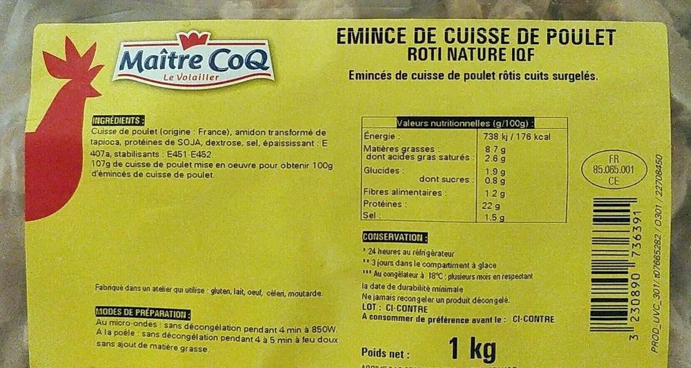 Émincé de cuisse de poulet rôti nature
