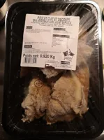 Poulet cuit et découpé avec jus et surgelé