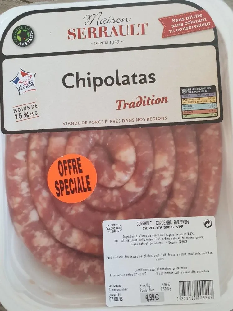 Chipolatas VPF, barquette