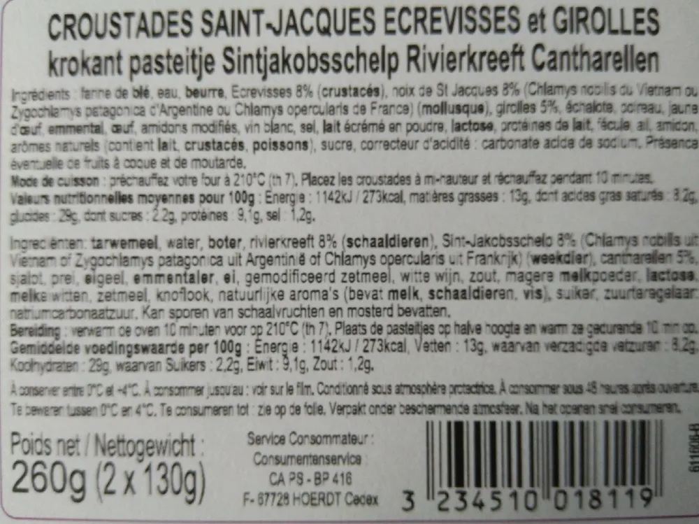 Croustades Saint-Jacques Ecrevisses et Girolles