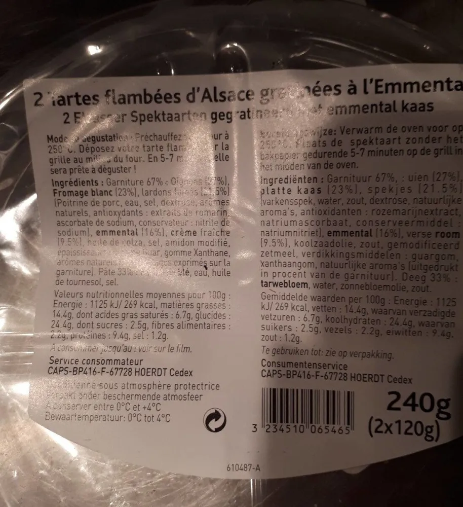 Tartes flambées d'Alsace graminées à l'emmental