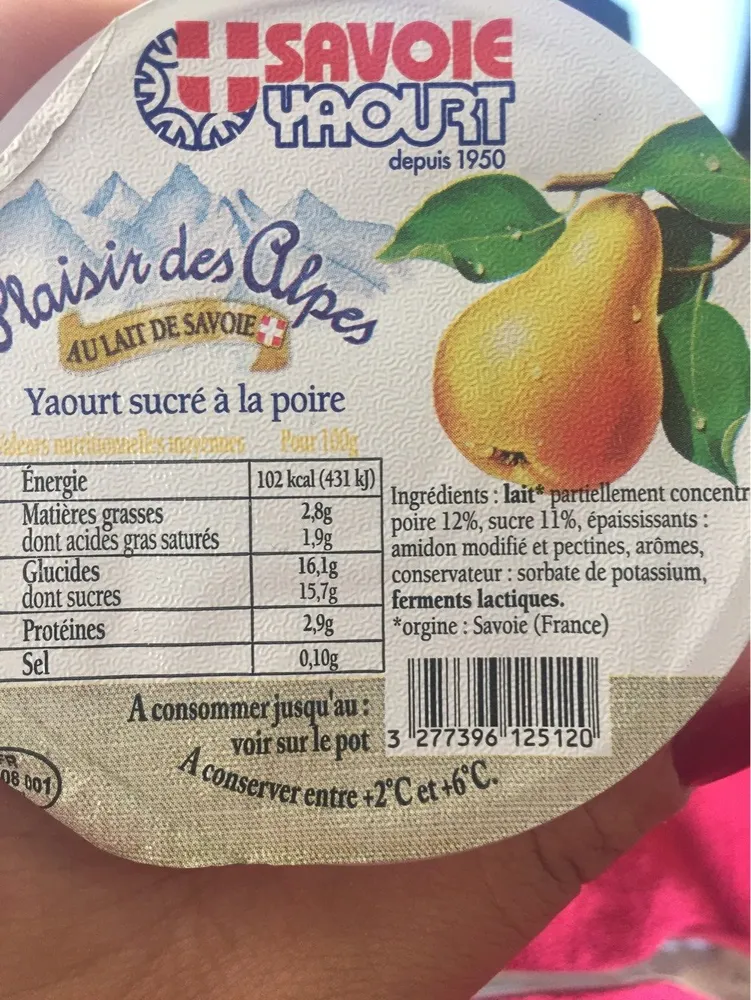 Yaourt sucree a la poire