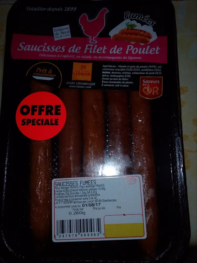 Saucisse de filet de poulet fumées