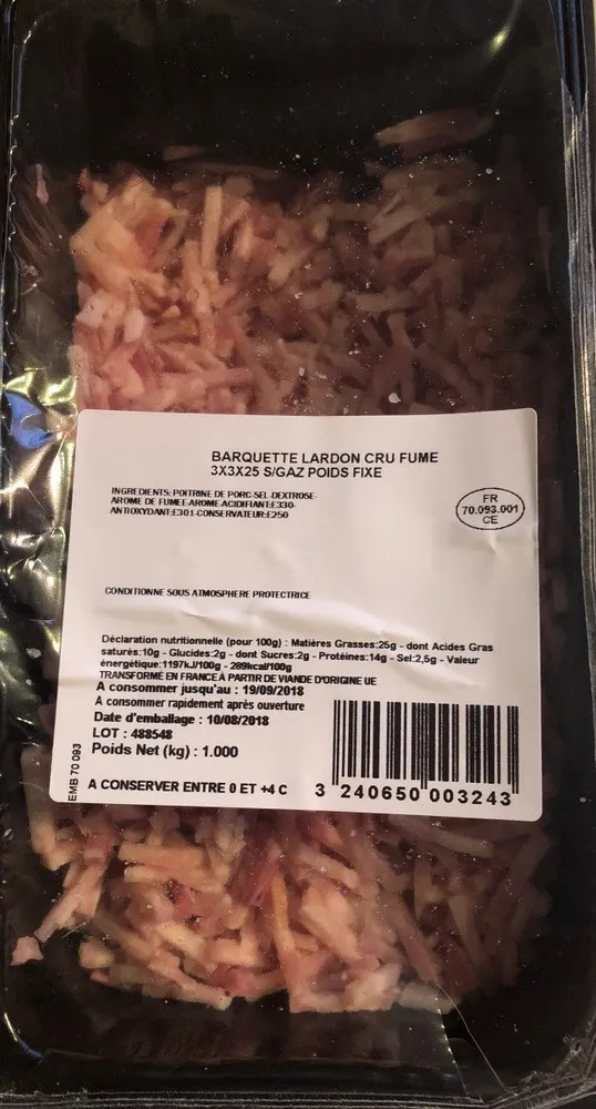 Lardons Crus Fumés 3X3X25
