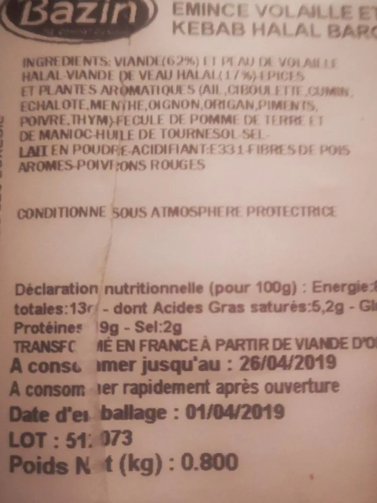 Émincé volaille et veau kebab hallal
