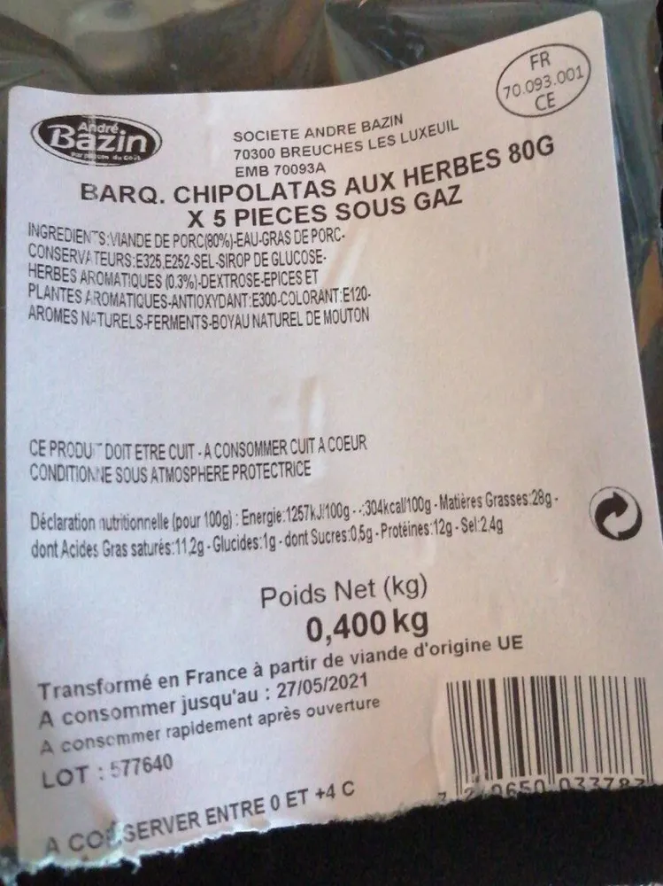 Chipolatas aux herbes 80g*5