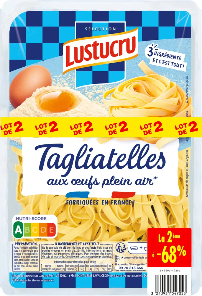 LOT 2 TAGLIATELLES 360g, 2ème à 68%