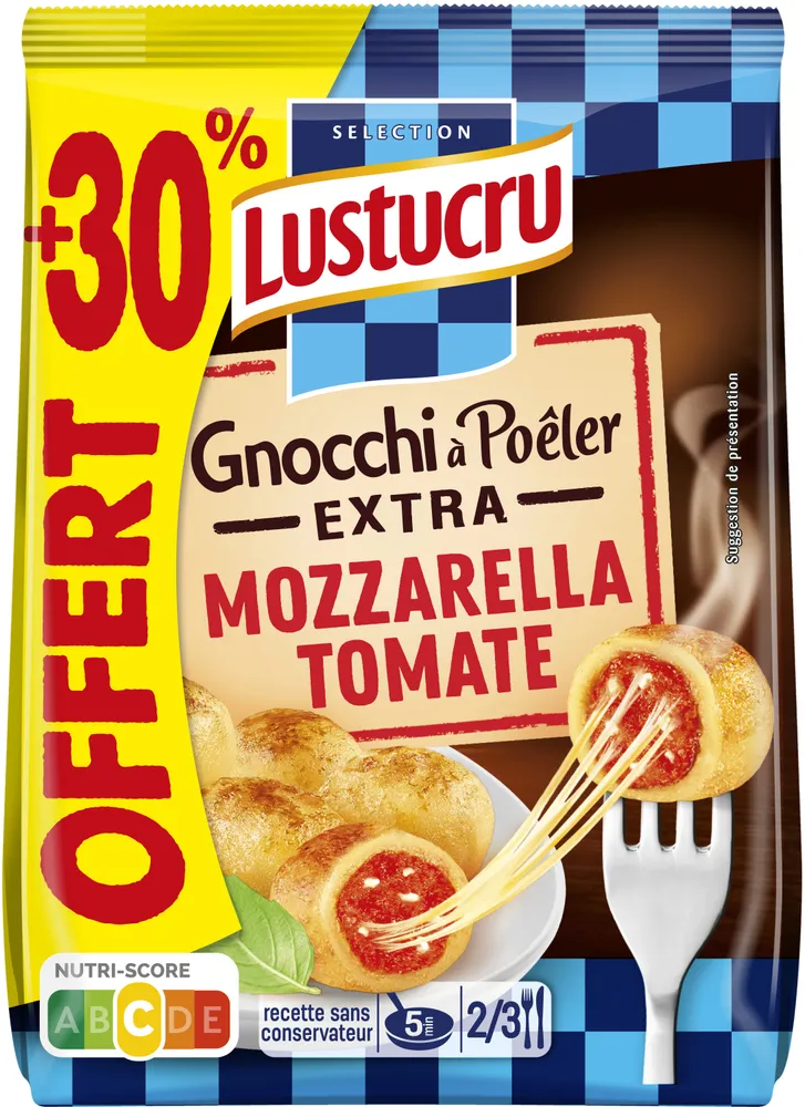 Lustucru gnocchi a poeler extra mozarella tomate +30% offert 280g x9