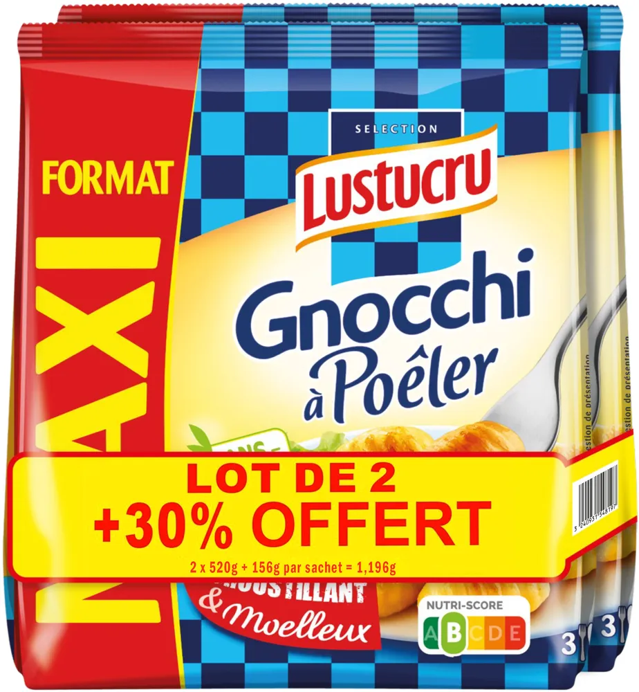 Lustucru lot 2 gnocchi a poeler 520g +30% offert x3