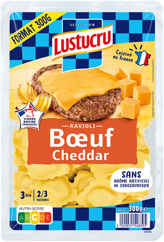 Lustucru ravioli bœuf cheddar 300g x8