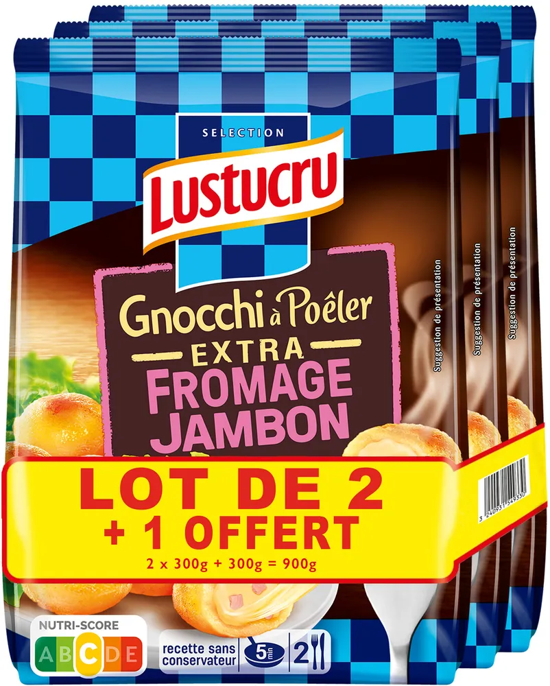 Gnocchi a poeler extra jambon fromage lustucru 300g - lot 2+1 offert