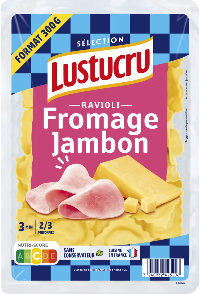 Lustucru ravioli fromage jambon 300g