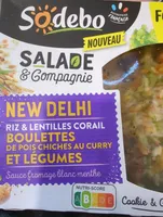 SALADE & Compagnie NEW DELHI RIZ & LENTILLES CORAIL BOULETTES DE POIS CHICHES AU CURRY ET LÉGUMES Sauce fromage blanc menthe