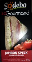 Sandwich Jambon Speck Mozzarella Tomate, pain de mie aux céréales