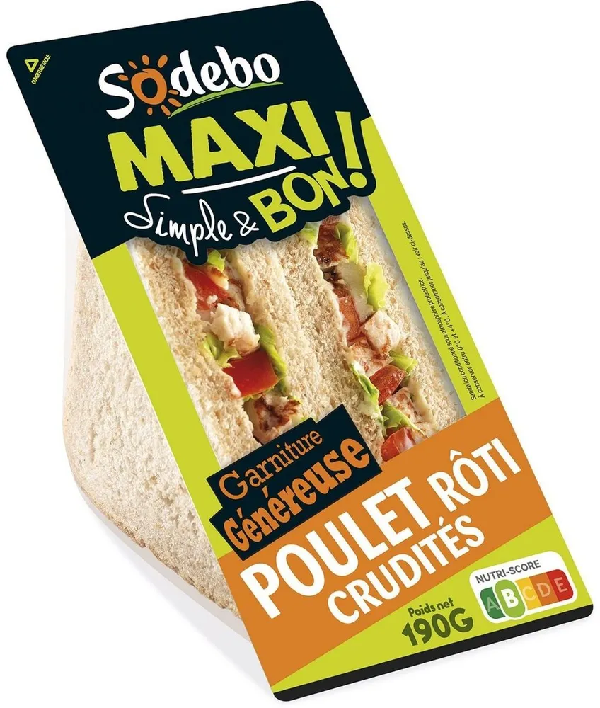 Sandwich maxi poulet rôti crudités
