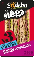 Sandwich Le Méga club - Bacon Cornichon x3 / pain suédois