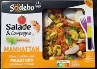 Salade & Compagnie - Manhattan - pâtes, crudités, œuf, poulet rôti, carottes et fromage.