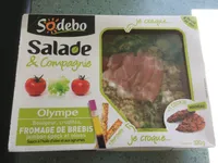 Salade & compagnie Olympe (Boulgour, crudités, fromage de brebis, jambon speck et olives)