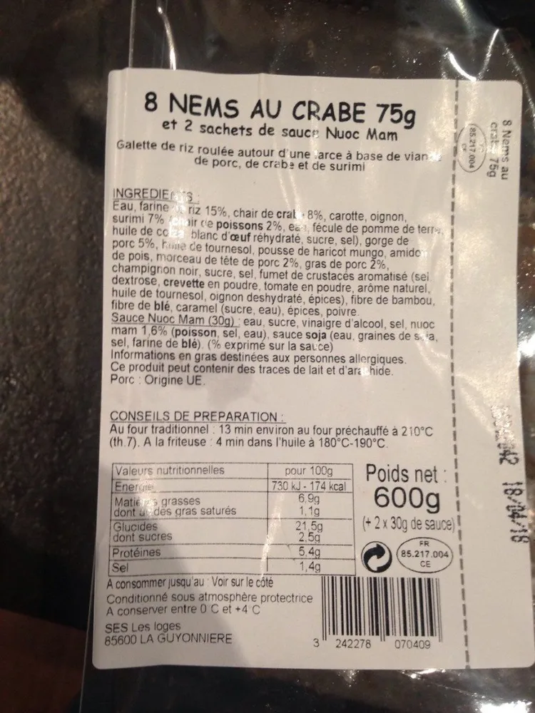 Nem Crabe 75 g + Sauce Nuoc Mam