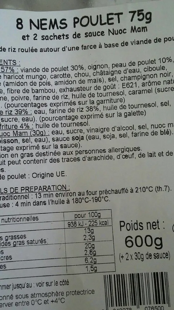 Nems poulet x 8 sauce nuoc mam