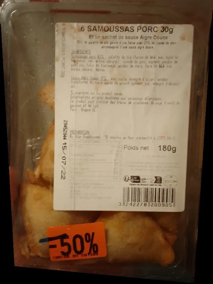 Samoussas porc + sauce aigre douce