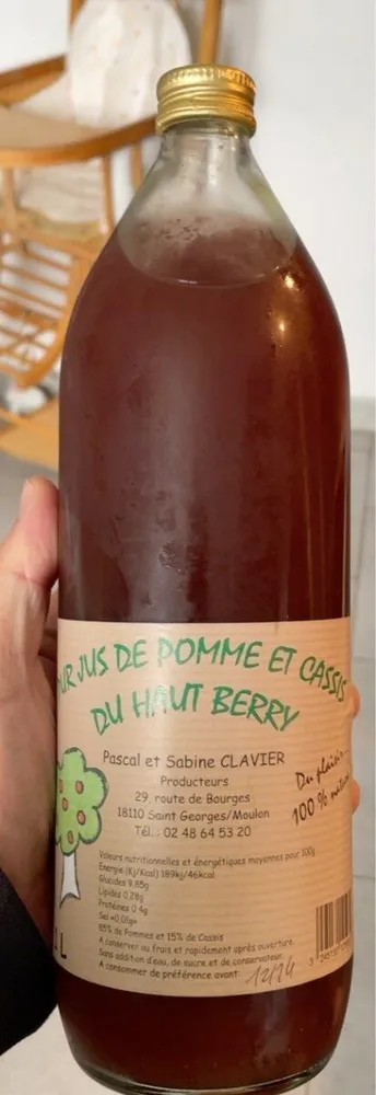 Pur jus de pomme et cassis du haut berry