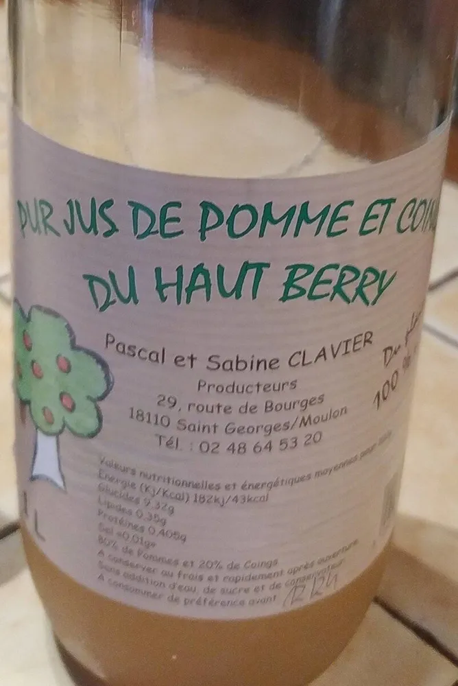 Pur jus de pomme et coing du haut berry