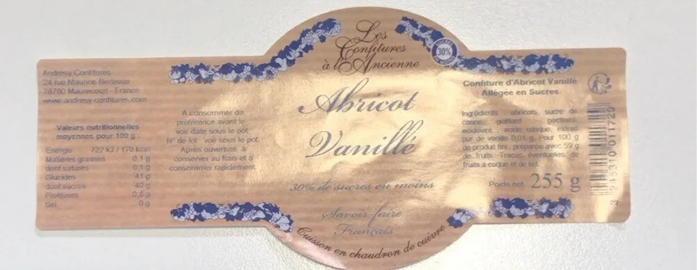 Confiture d’abricot vanille allegée en sucres
