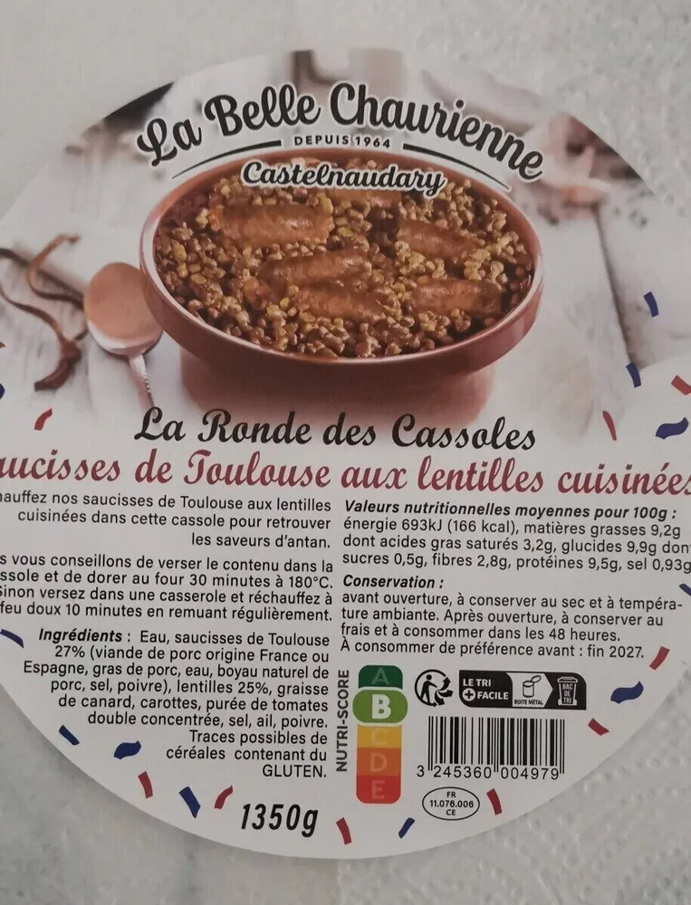 Saussices de Toulouse aux lentilles cuisinées