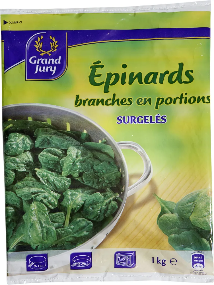 Epinards branches en portions surgelés