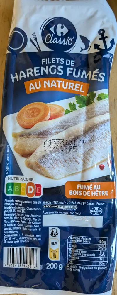 Filets de harengs fumés au naturel
