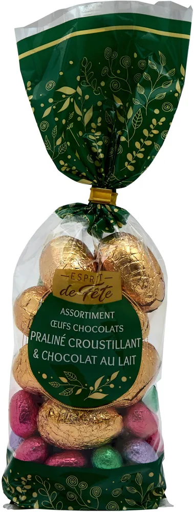 Assortiment oeufs chocolats praliné croustillant & chocolat au lait